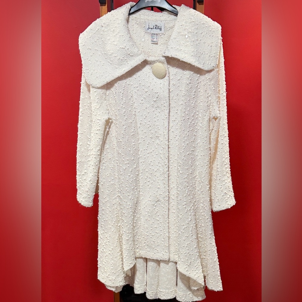 Gorgeous Joseph Ribkoff Ivory Textured Sequined Jacket w/ Lapel Collar
